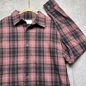 Oro Los Angeles Men's XL Plaid Flannel Button Up Shirt Pink Black Made in Italy